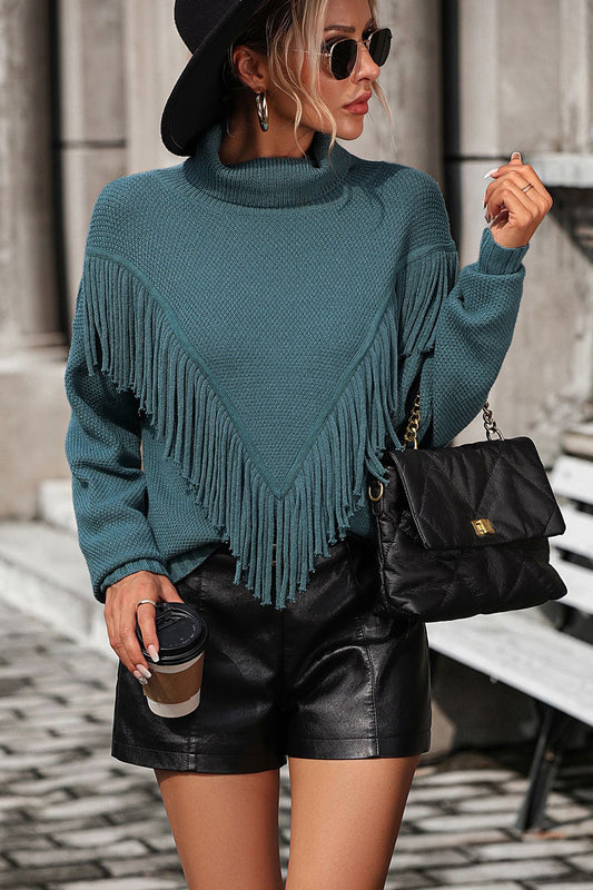 The Winterberry Turtleneck Tassel-Front Sweater