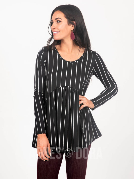 Daybreak Top Long Sleeve Black/White Vertical Stripe