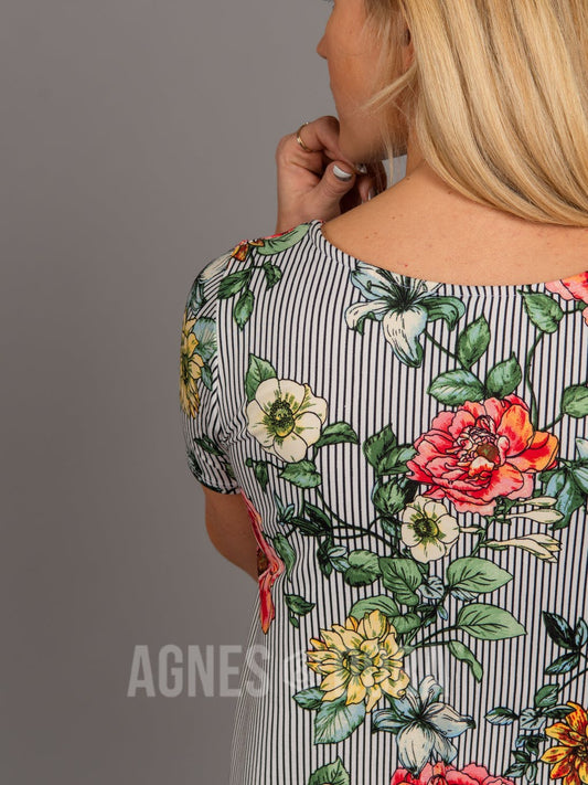 The Quinn Black & White Floral Stripe Tee