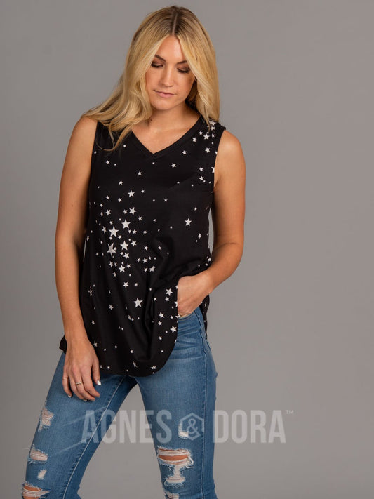 The Nova Black Star Print V-Neck Tank