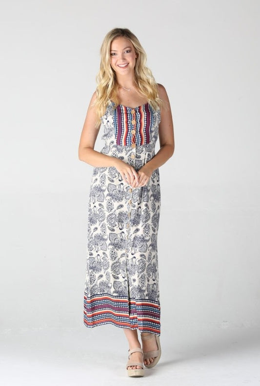 The Sunday Stroll Button-Front Strappy Maxi Dress
