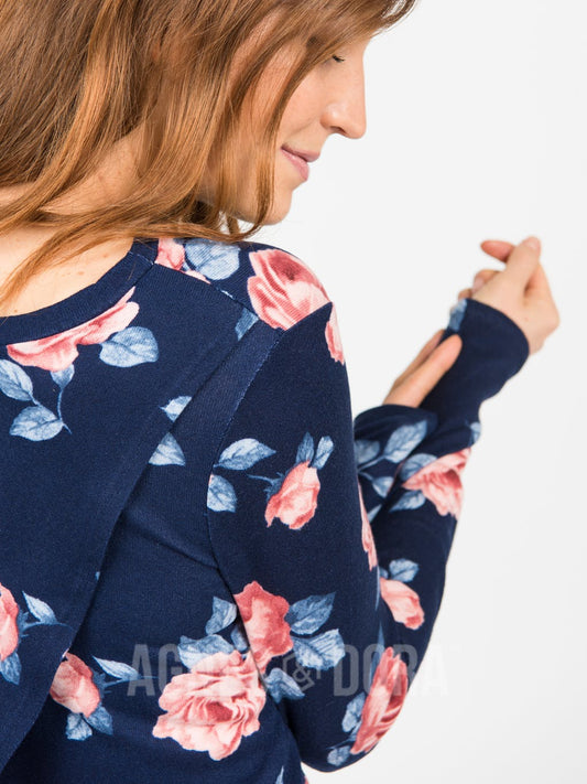 The Celeste Navy & Blush Floral Crossover Sweater