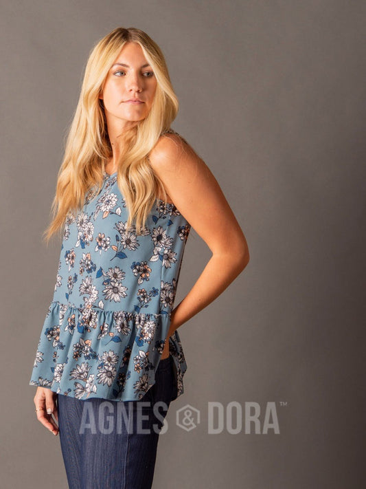 Easy Days Relaxed Ruffle Tank Chambray/Blush Floral