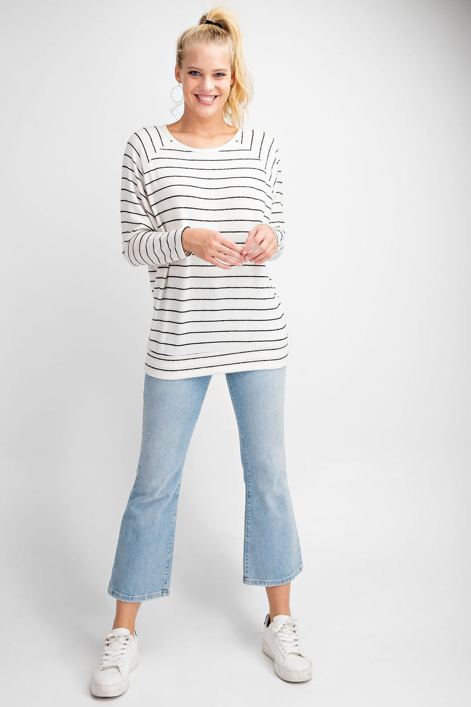 The Lennon Black & White Raglan Stripe Top