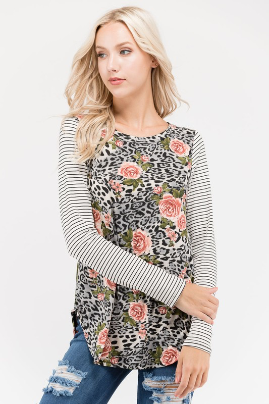 The Wild Rose Leopard & Stripe Floral Top