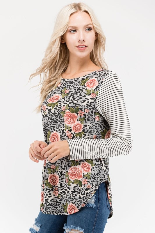 The Wild Rose Leopard & Stripe Floral Top