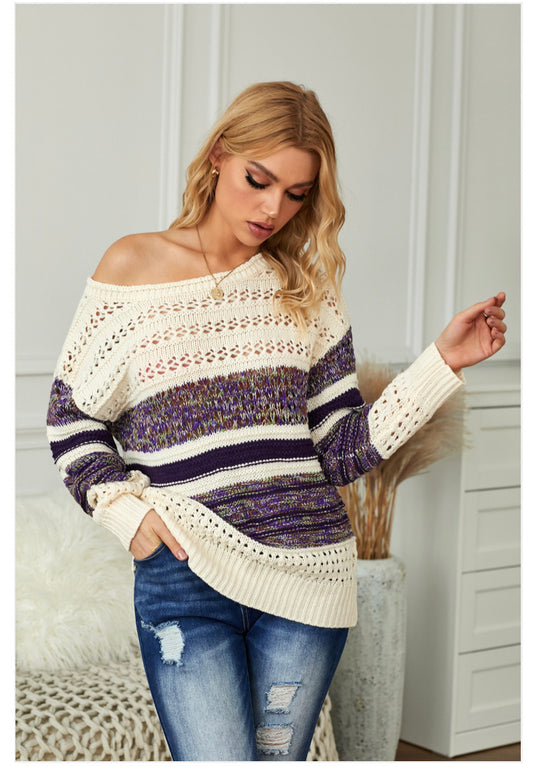 The Plum Hollow Openwork Sweater