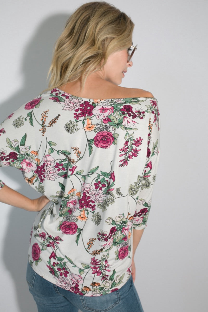 The Camellia Floral One-Shoulder Dolman Top