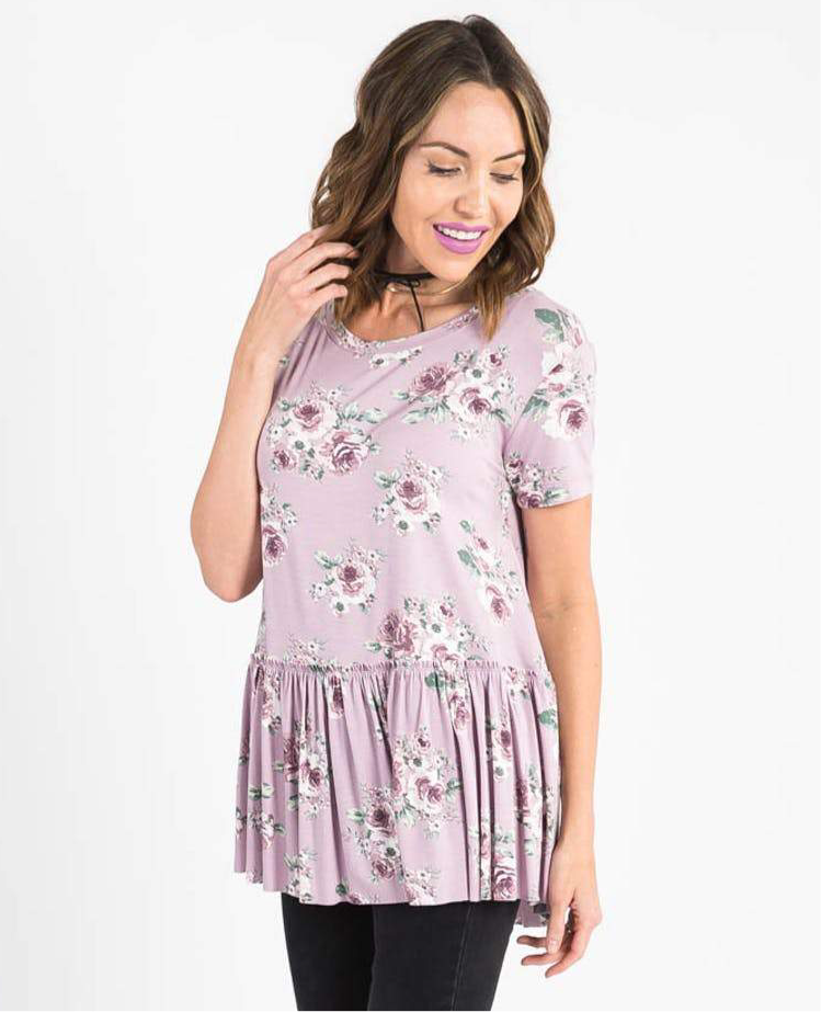 Easy Days Relaxed Ruffle Tee Mauve Love Me Tender Floral