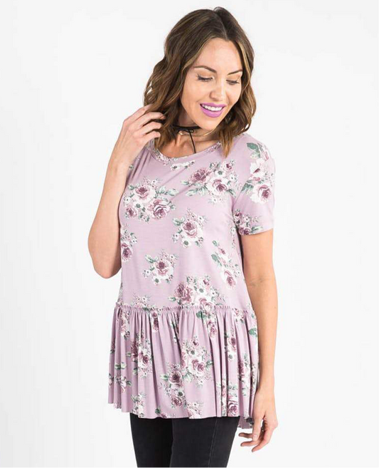 Easy Days Relaxed Ruffle Tee Mauve Love Me Tender Floral