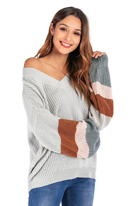 The Heather Grey Colorblock Knit Sweater