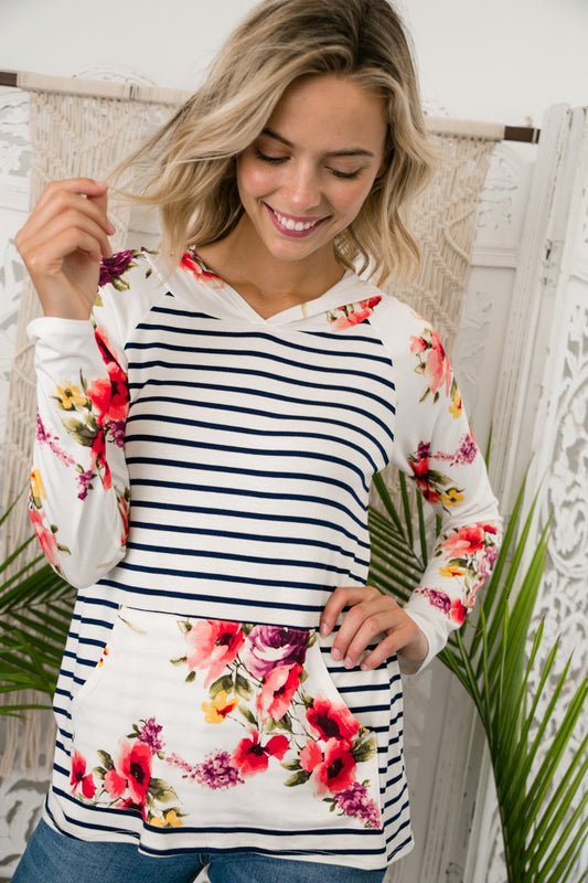 The Willow Bloom Floral-Stripe Hi-Low Hoodie