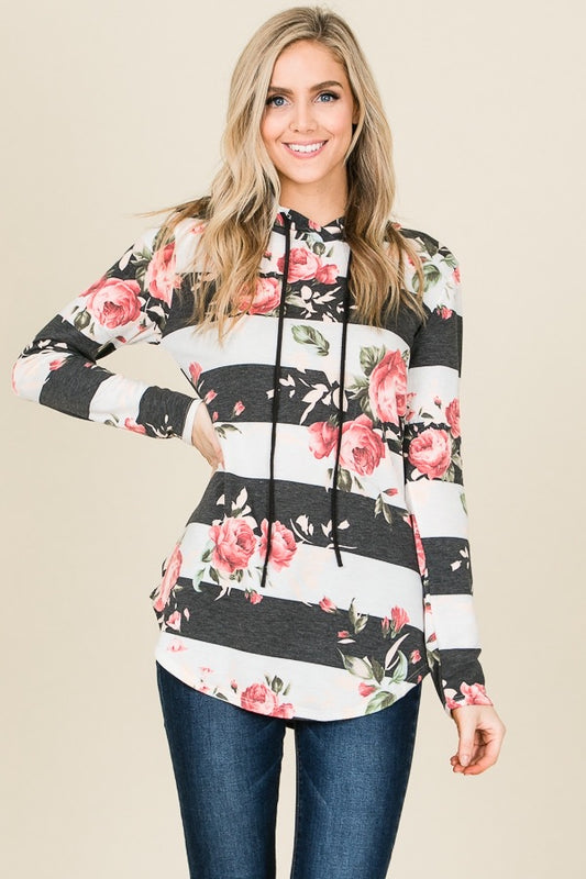 The Briar Bloom Floral-Stripe French Terry Hoodie