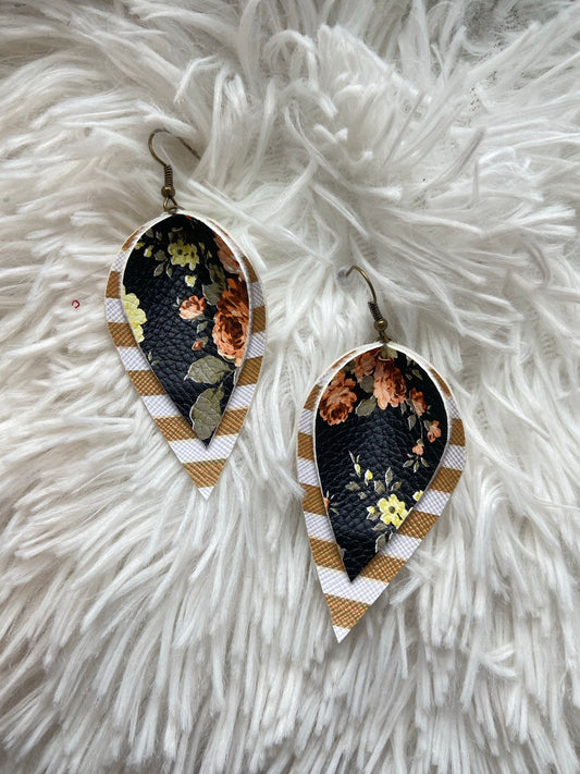 The Prairie Stripe Floral Layered Earrings