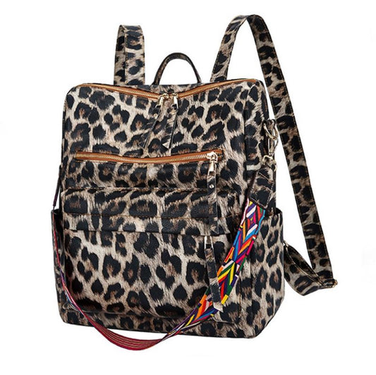 Meadow Walk Leather Backpack Floral Or Leopard With Shoulder Strap
