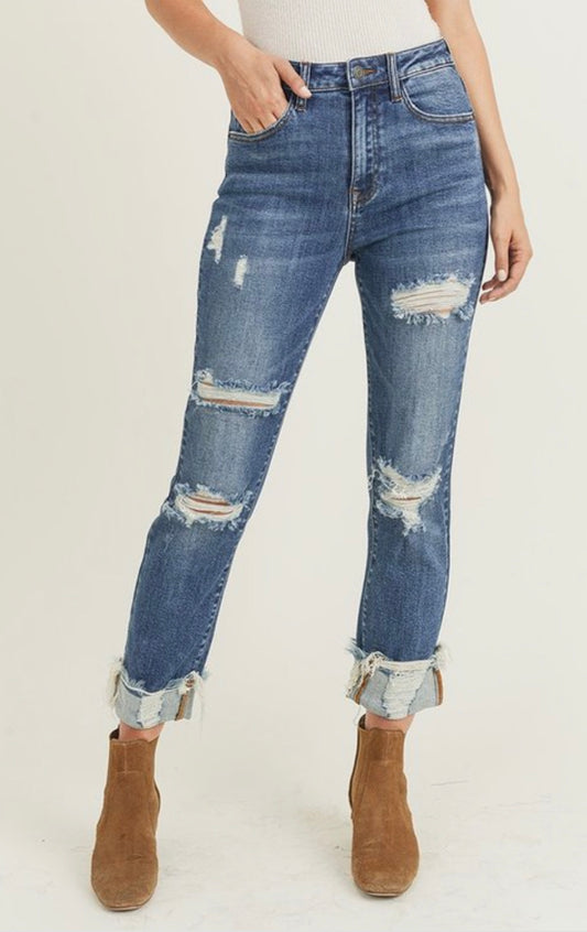 The Emory RISEN Distressed Cuffed Straight-Leg Jeans