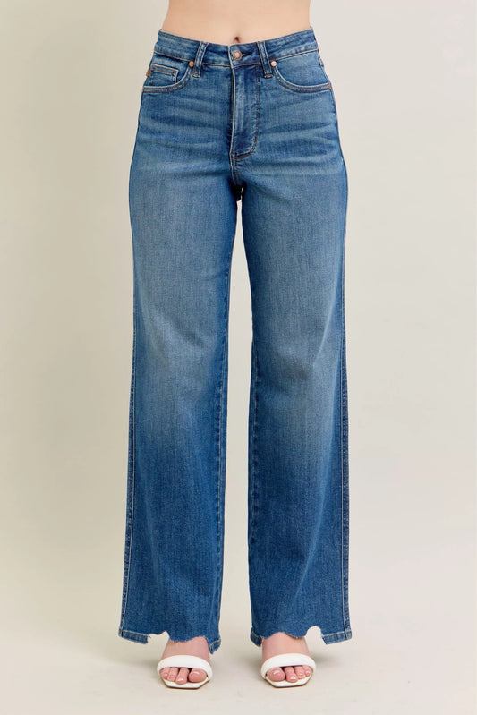The Sloane Judy Blue Tummy-Control Distressed Wide-Leg Jeans — Sparrow & Hearth