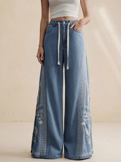 The Wren Embroidered Drawstring Wide-Leg Jeans — Sparrow & Hearth