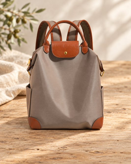 The Marlow Nylon Backpack with Leather Trim — Sparrow & Hearth rustic product photography