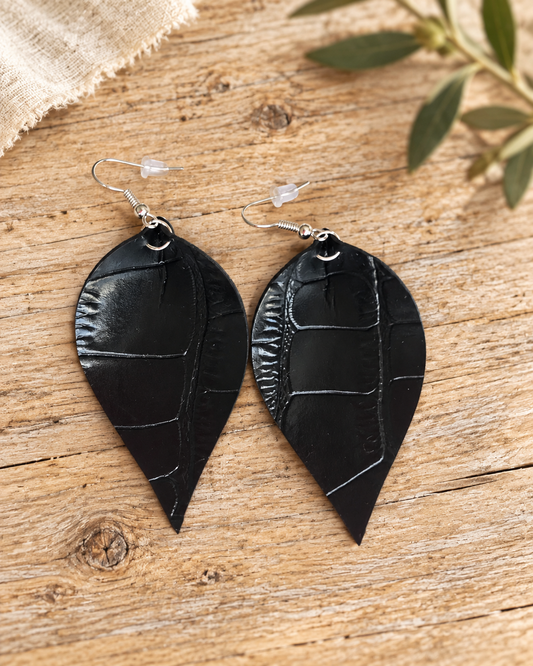 The Sylvie Handmade Leather Earrings — Sparrow & Hearth rustic product photography