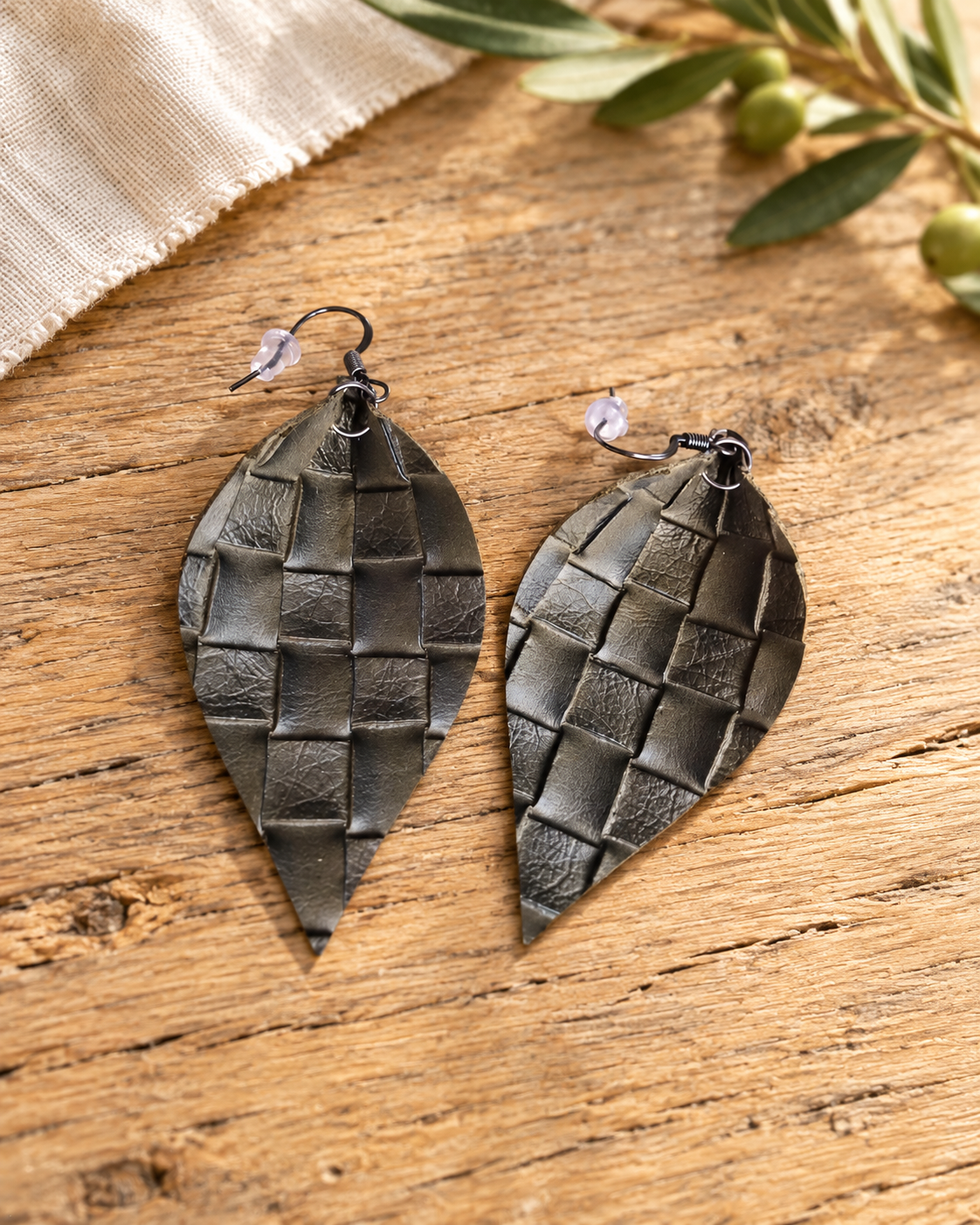 The Celine Handmade Leather Earrings — Sparrow & Hearth rustic product photography