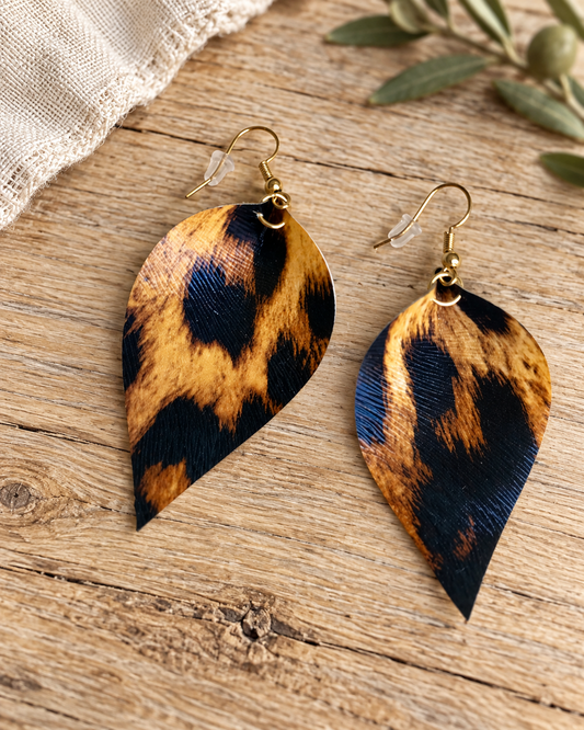 The Rowan Handmade Leather Earrings — Sparrow & Hearth rustic product photography