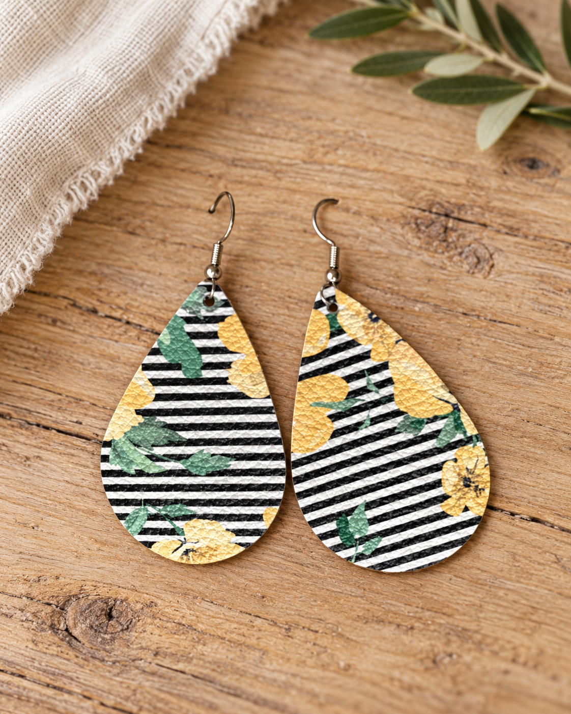The Adeline Handmade Leather Earrings — Sparrow & Hearth rustic product photography