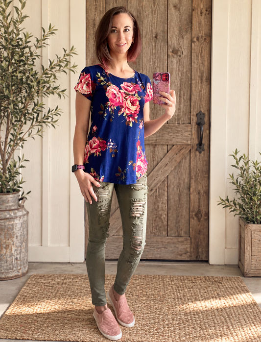The Olive Trail Distressed Skinny Jeans – Regular & Plus — Sparrow & Hearth rustic product photography