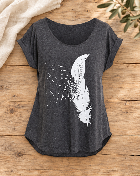 The Feathered Friends Charcoal Graphic Tee — Sparrow & Hearth rustic product photography