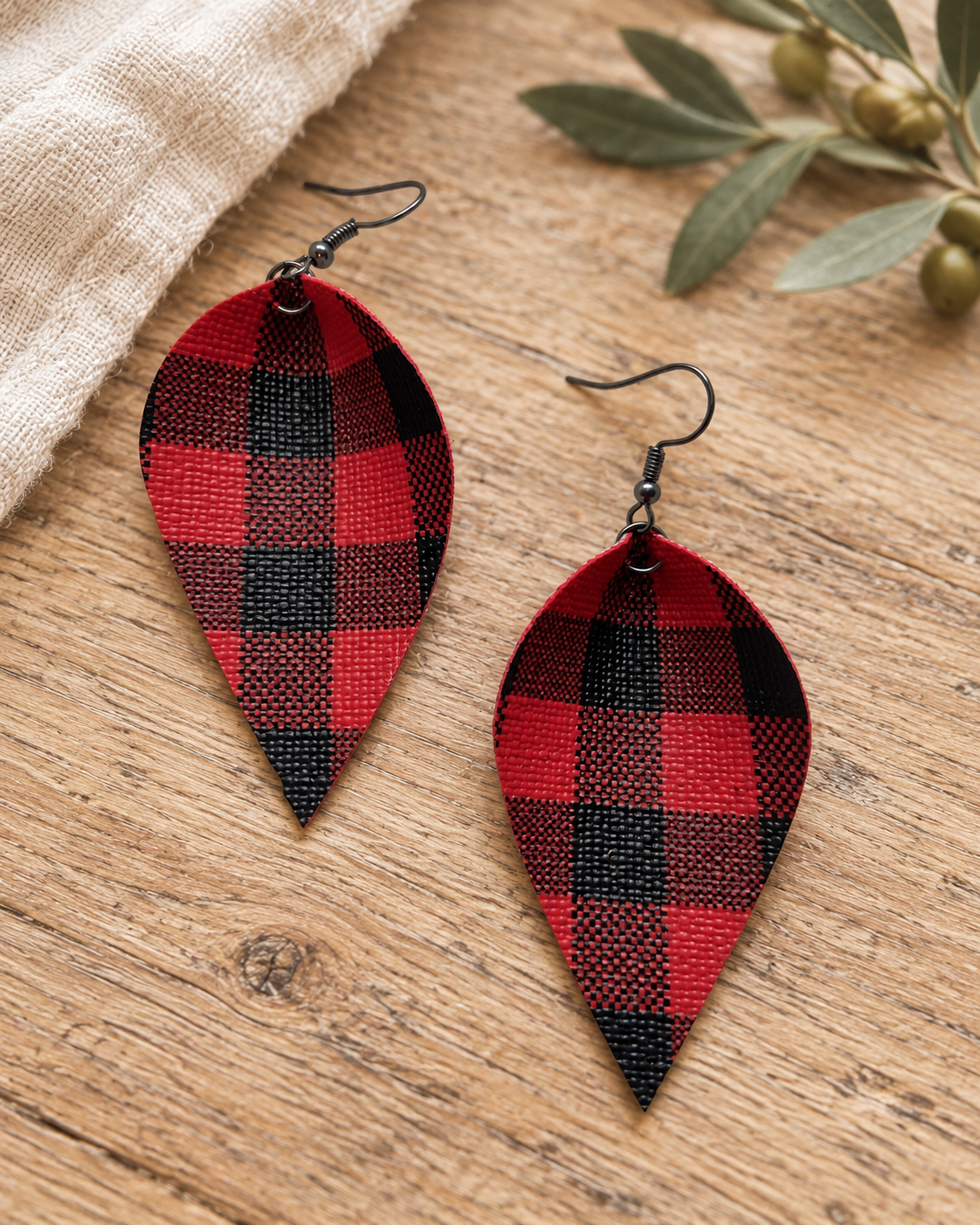 The Holiday Buffalo Plaid Earrings — Sparrow & Hearth rustic product photography
