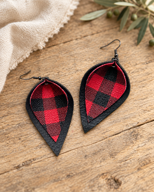 The Red Buffalo Plaid Layered Earrings — Sparrow & Hearth rustic product photography