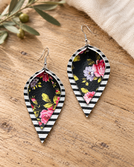 The Garden Stripe Floral Layered Earrings — Sparrow & Hearth rustic product photography