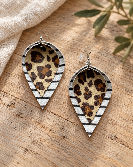The Leopard Stripe Layered Earrings — Sparrow & Hearth rustic product photography