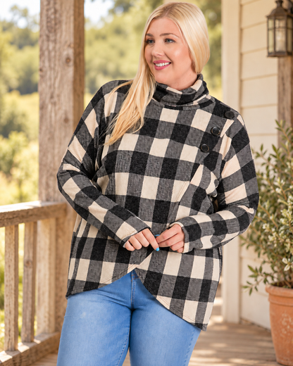 Fireside Sweater styled on a rustic farmhouse porch