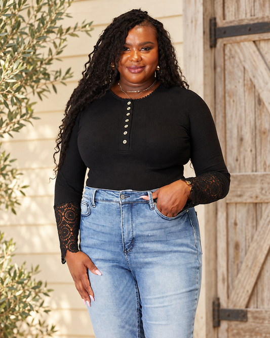 The Lucille Crochet Lace-Hem Button Top — Sparrow & Hearth rustic product photography