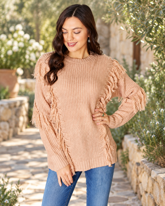 The Sutton Tassel-Detail Long-Sleeve Sweater — Sparrow & Hearth rustic product photography