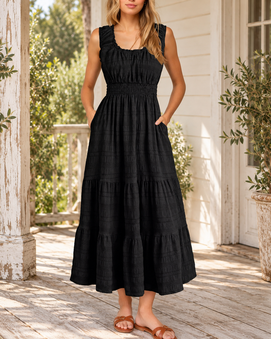 The Opal Smocked Tiered Pocket Dress — Sparrow & Hearth rustic product photography
