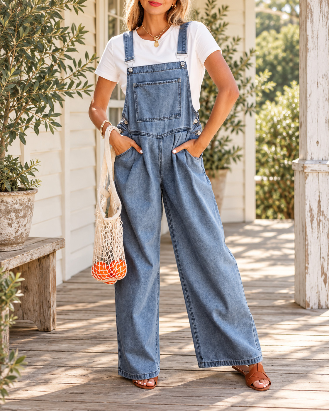 The Parker Pleated Wide-Leg Denim Jumpsuit — Sparrow & Hearth rustic product photography