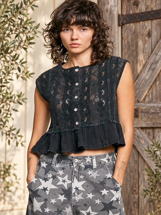 The Margot Lace Ruffle Top — Sparrow & Hearth rustic product photography
