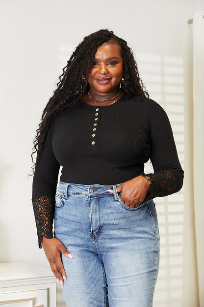 The Lucille Crochet Lace-Hem Button Top