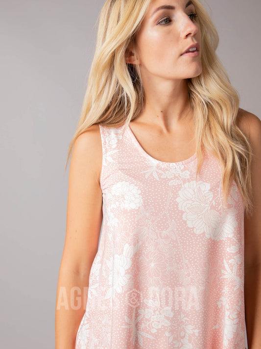 The Posie Coral & Ivory Floral Scoop-Neck Tank