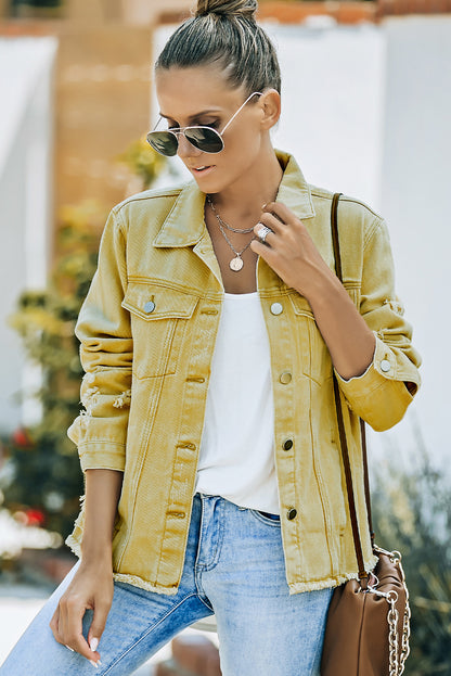 The Willa Distressed Raw-Hem Denim Jacket