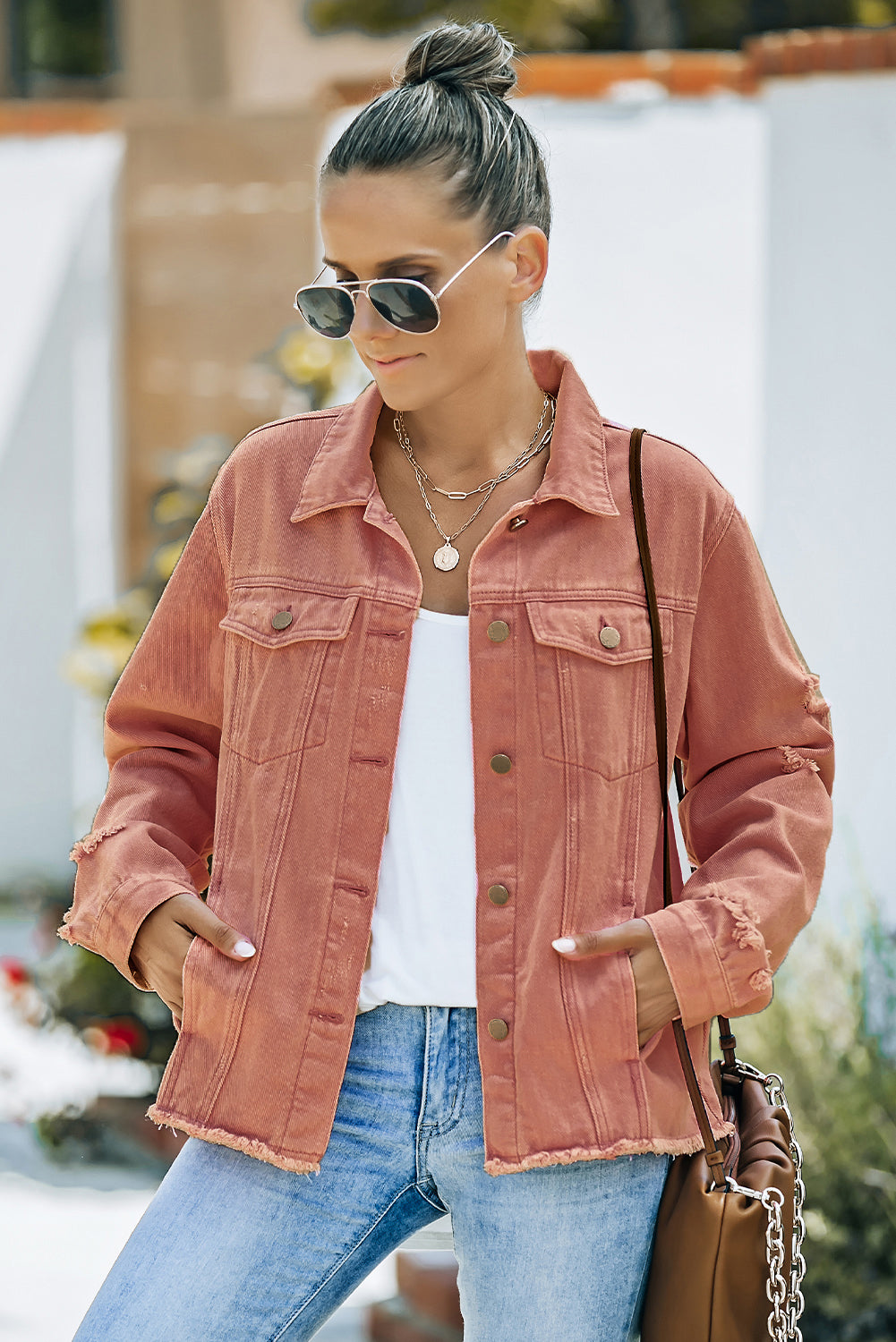 The Willa Distressed Raw-Hem Denim Jacket