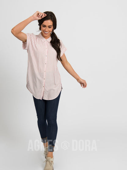 The Rosalie Raspberry Stripe Button-Down Top