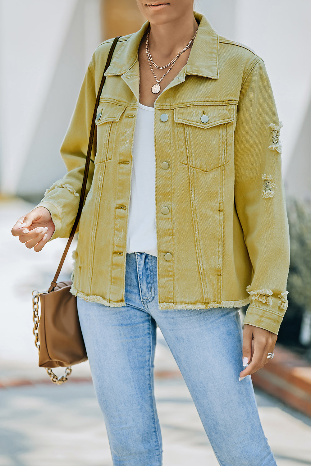 The Willa Distressed Raw-Hem Denim Jacket