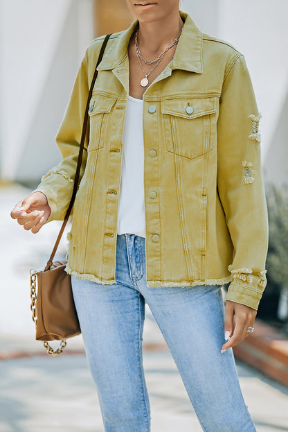 The Willa Distressed Raw-Hem Denim Jacket