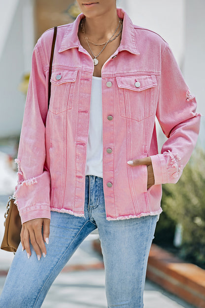 The Willa Distressed Raw-Hem Denim Jacket