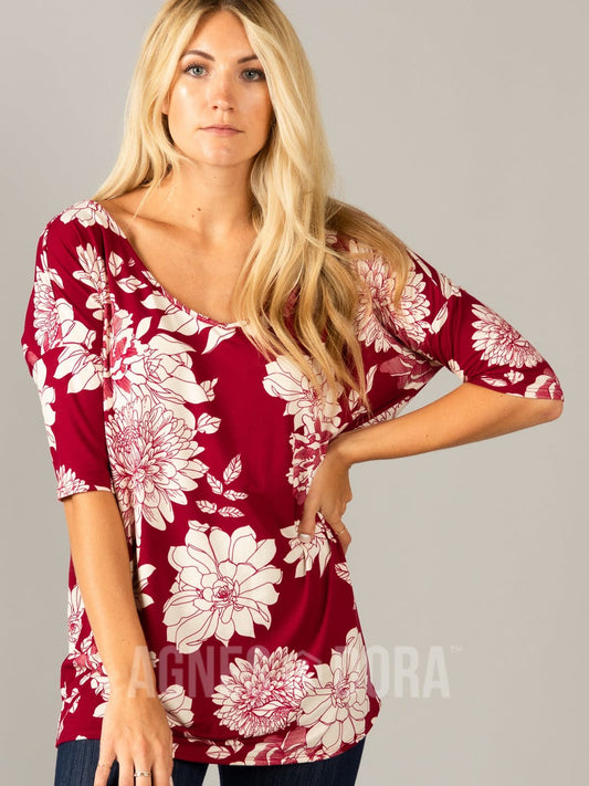 Meadow Walk Urban Pullover Double V-Neck Magenta Ivory Floral