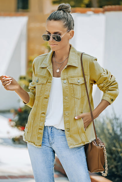 The Willa Distressed Raw-Hem Denim Jacket