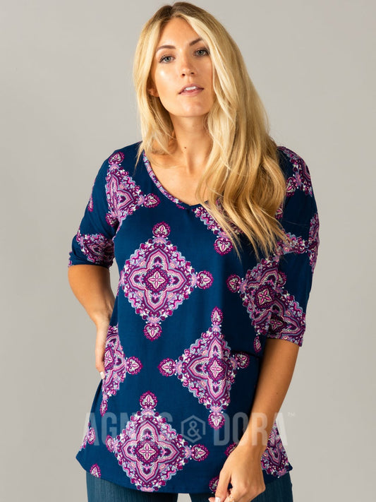 Hearthside Urban Pullover Double V-Neck Navy Orchid Boho